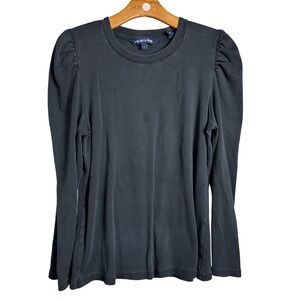 Veronica Beard Gray Ribbed Puff Sleeve Long Sleeve Top Size L Pima Cotton flaw